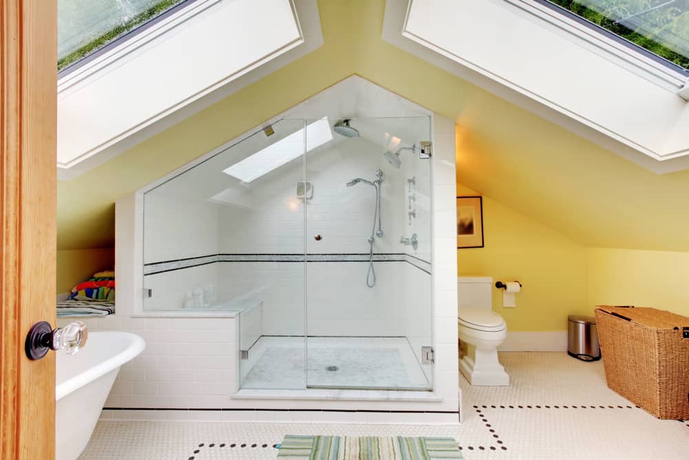 Modern attic bathroom with skylights idea